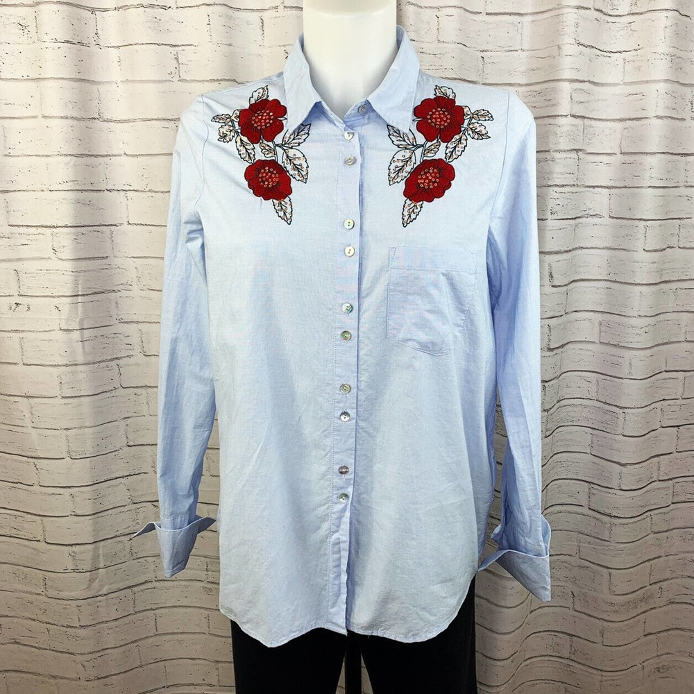 Zara Basic Women's Button Up Top Size Medium Blou… - image 1